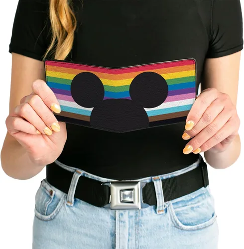 Vista 6 de Cartera Bifold PU Mickey Mouse Orgullo Orejas Icono Inclusión Rainbow Stripe, Mickey Mouse