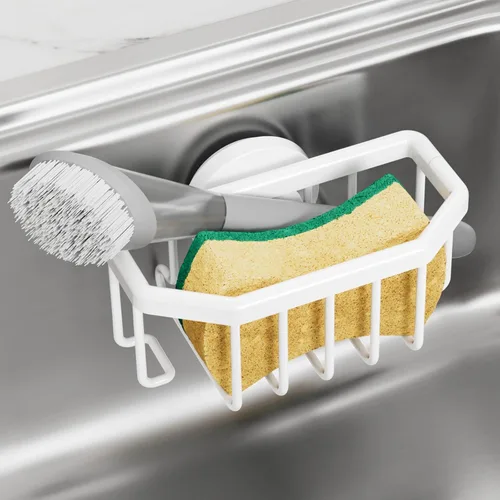 Vista 14 de TAILI Soporte de esponja para fregadero de cocina con ventosa fuerte, organizador de fregadero de aluminio a prueba de óxido, soporte de esponja