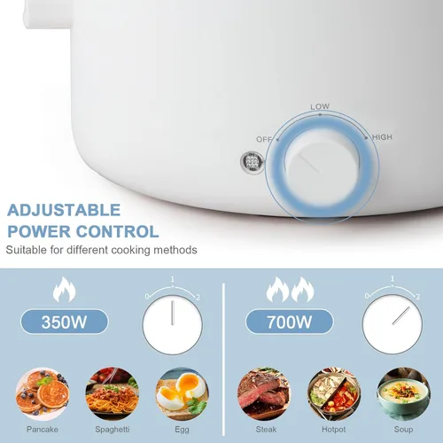 Vista 2 de Olayks - Olla eléctrica antiadherente de esmalte de cerámica de 2 L Dual Power Multi-functional Electric Cooker, Suitable for Steak, Pasta, Hot