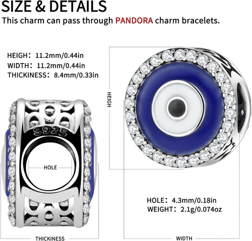 Vista 2 de Abalorios de plata de ley 925 para pulsera y joyería de la suerte, abalorios de Hamsa de Fátima, abalorios europeos compatibles con el mal de ojo