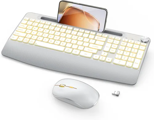 Vista 11 de JOYACCESS Combo de teclado y ratón inalámbricos, teclado inalámbrico de tamaño completo de 2.4 GHz con cómodo reposamuñecas, rueda de volumen