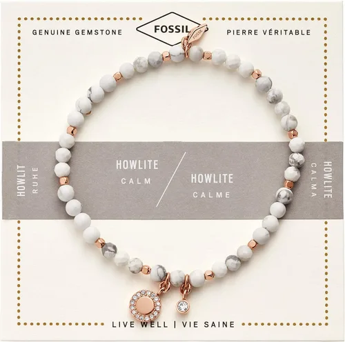 Vista 2 de Fossil Pulsera de cuentas de acero inoxidable en tono oro rosa para mujer