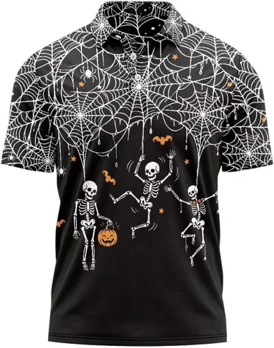 Vista 49 de HUGS IDEA Camiseta casual retro para hombre, diseño de calavera de manga corta Nota musical de hoja de otoño