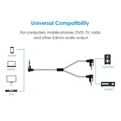 Vista 5 de CableCreation Cable de 0.138 in a RCA de 3 pies, ángulo 2RCA macho a 0.138 in macho estéreo adaptador divisor en Y compatible con teléfonos, laptop