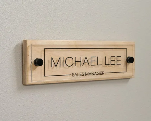 Vista 2 de Placa con nombre para pared o puerta - Cartel con nombre para oficina (madera de abedul)