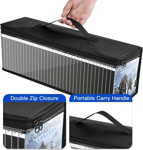 Vista 5 de Video Games Storage Bag Compatible with PS5 PS4 PS3 Xbox One Games, Portable Carrying Case Holds Around 30-35 Game Discs, TPU Clear Games Holder