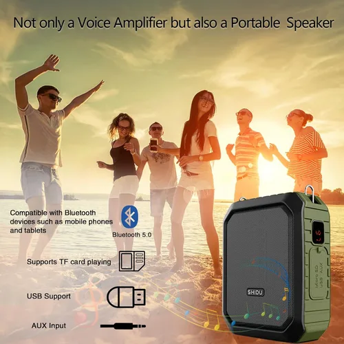 Vista 5 de Amplificador de voz inalámbrico Bluetooth Micrófono para profesor de 18 W, impermeable, amplificador de voz portátil, micrófono recargable