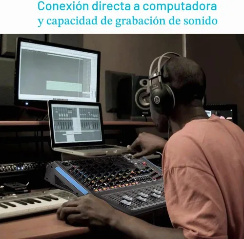 Vista 6 de Pyle Mezclador de audio estilo consola de 8 canales con Bluetooth - Controlador de sonido DJ, 8 entradas XLR / combinado, salida sub, +48V Phantom