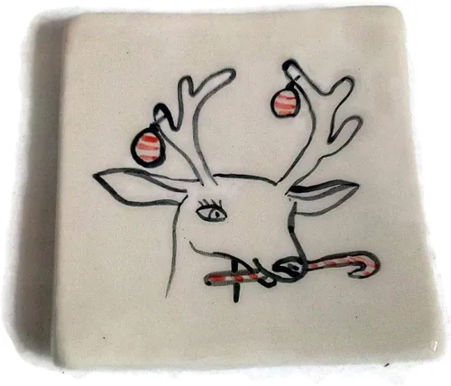 Vista 29 de Clay Ring Dish, Small Square Handmade Ceramic Trinket Dish, Small Tealight Candle Holder, Teabag Holder (Aquarius)