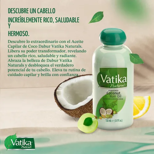 Vista 2 de Dabur Vatika - Aceite de coco enriquecido para el cabello, 5.1 fl oz (paquete de 2)