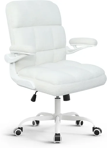 Vista 10 de Silla de oficina con ruedas, silla ergonómica para computadora de oficina en casa con reposabrazos abatibles, silla de escritorio ajustable