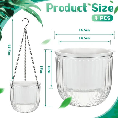 Vista 2 de Meanplan 4 macetas colgantes de riego automático para interiores de 6.5 pulgadas, cestas colgantes para plantas al aire libre, maceta de plástico