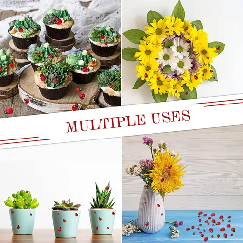 Vista 5 de Hicarer 100 piezas de decoración de mariquita para manualidades, mini resina de mariquita plana, colgantes de epoxi, pequeños adornos con caja