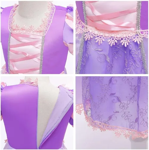 Vista 38 de Disfraz de princesa Sofía Rapunzel para niñas, disfraz de Halloween, Navidad, cumpleaños, fiesta con accesorios