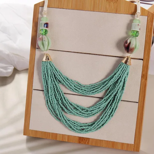 Vista 5 de Bocar Collar para mujer, collar largo de cuentas de varias capas, collar hecho a mano, collar de cadena de eslabones largos, regalo de joyería