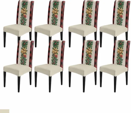 Vista 55 de Savannan - Juego de 4 fundas para sillas de árbol de Navidad, bolas de copos de nieve de color rojo invierno, fundas elásticas para sillas Parsons