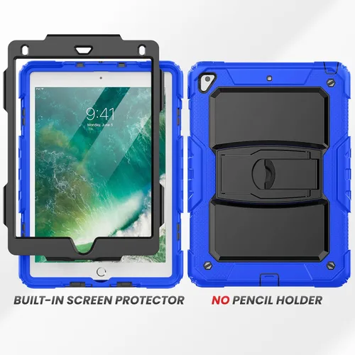 Vista 3 de HXCASEAC Funda a prueba de golpes para iPad de 6ª/5ª generación, Air 2 / Pro de 9.7 pulgadas con protector de pantalla, soporte integrado, duradera