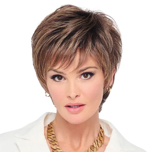 Vista 40 de Raquel Welch - Peluca corta Bob atada a mano feroz y enfocada por Hairuwear, gorra de tamaño medio, castaño iluminado por el sol RL10/12