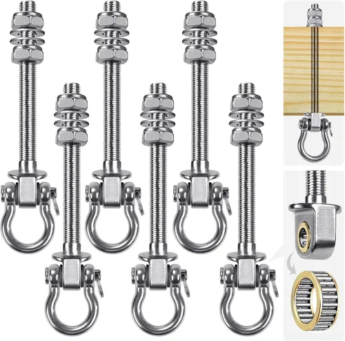 Vista 9 de SELEWARE Perchas de acero inoxidable resistentes con rodamientos (juego de 2), pernos oscilantes M10 x 9 pulgadas, capacidad de 1800 libras
