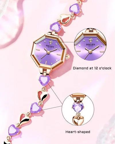 Vista 4 de SOLLEN Reloj de cuarzo para mujer, relojes analógicos de cuarzo de moda impermeables para mujer
