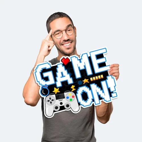 Vista 4 de Letreros de juego en video juego con estacas - Incluye palo de control remoto de juego y letreros de globo - Señales y estacas resistentes a