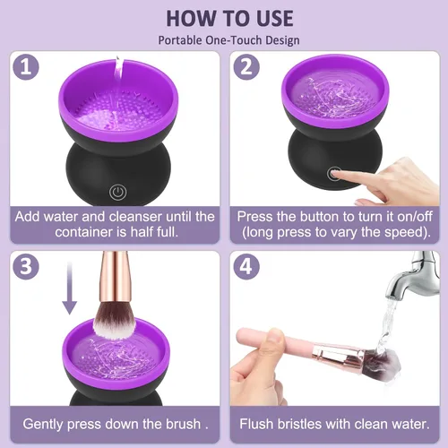 Vista 5 de Catcan Limpiador de brochas de maquillaje eléctrico - Máquina limpiadora automática de cepillos cosméticos USB para brochas de maquillaje de belleza