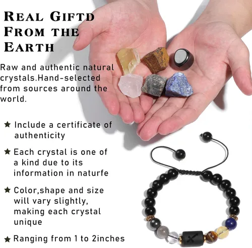 Vista 3 de GolbalJew Juego de regalo de cristales de Sagitario, signos del zodiaco, piedras de nacimiento de cristales curativos con caja de horóscopo, pulsera