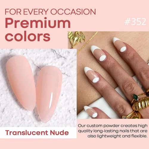 Vista 2 de AZUREBEAUTY Kit de uñas en polvo de inmersión, gelatina translúcida blanca lechosa, rosa desnudo, neutro, claro, 8 colores, juego de polvo