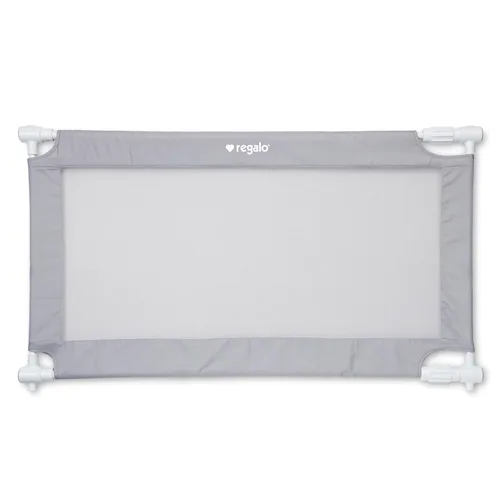 Vista 8 de Regalo Puerta de malla extensible gris extra ancha de 50 pulgadas, montada a presión, incluye parachoques de goma para proteger las paredes, gris