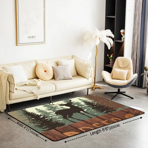 Vista 2 de Castle Fairy Alfombra antideslizante para sala de estar, diseño de ciervos salvajes, pinos de la selva, alfombra antideslizante para sala de estar