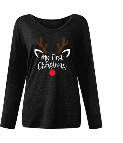 Vista 3 de Camisetas de manga larga para mujer, con cuello redondo, holgada, con hombros caídos, suéter de invierno