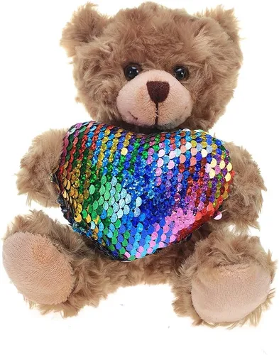 Vista 14 de Plushland Oso de Peluche Mocha Corazón - Sé Mío - Oso de Peluche para Niños y Adultos - Almohada de Corazón Bordado - Marrón - 6 pulgadas