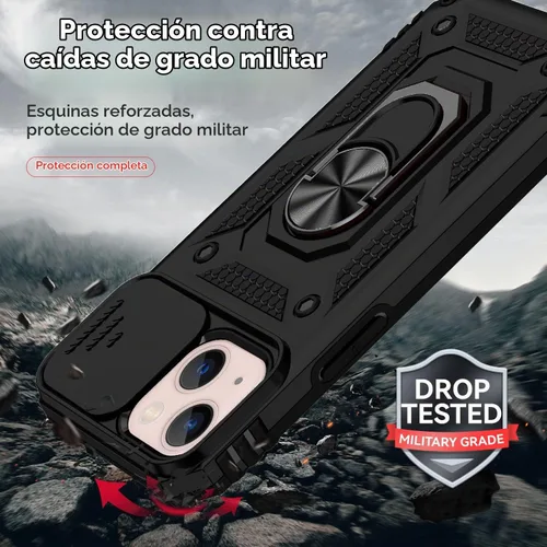 Vista 4 de Funda para iPhone 13 con cubierta para lente de cámara, protector de pantalla HD, doble capa [protección contra caídas de grado militar de 15 pies]