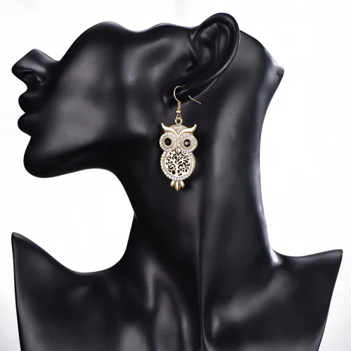 Vista 3 de Pendientes de gota con diseño de búho con cristales de circonita cúbica para mujeres y niñas Pendientes colgantes de animales de diamante