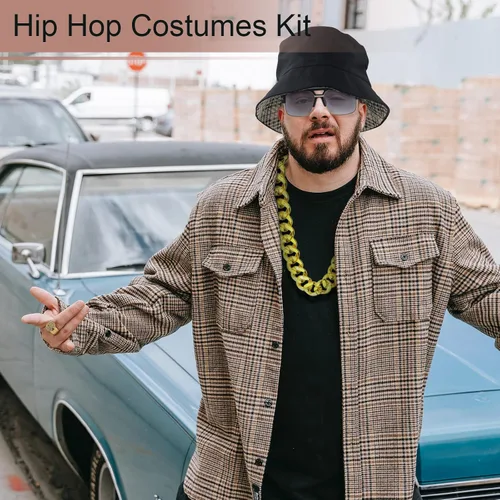 Vista 2 de Disfraces de hip hop de los años 90 y 80 para hombresniñosniños raperos, accesorios para fiestas temáticas