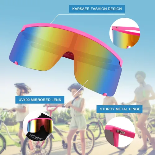 Vista 3 de Karsaer Vision Shield - Gafas de sol para hombres y mujeres, de gran tamaño, neón de los años 80 y 90, estilo deportivo, para ciclismo, esquí