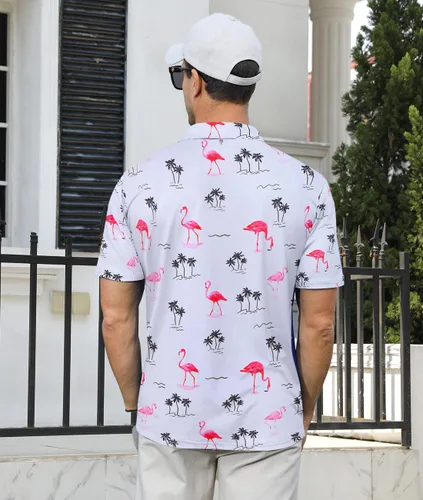 Vista 4 de Idgreatim Camisa polo hawaiana con cremallera para hombre, absorbe la humedad, manga corta, para golf, tallas S-XXL