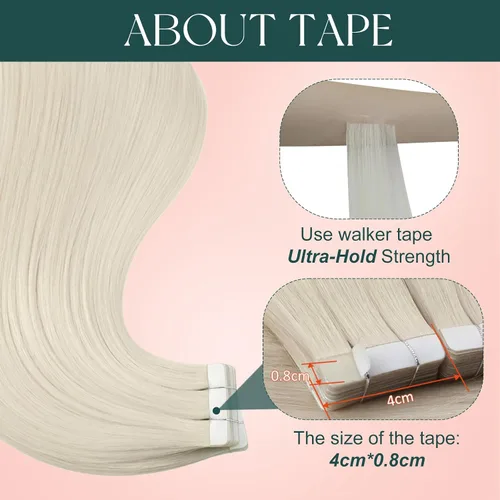 Vista 5 de Easyouth - Extensiones de cabello humano con cinta adhesiva, extensiones de cabello rubio blanco Remy, extensiones de cabello humano con cinta