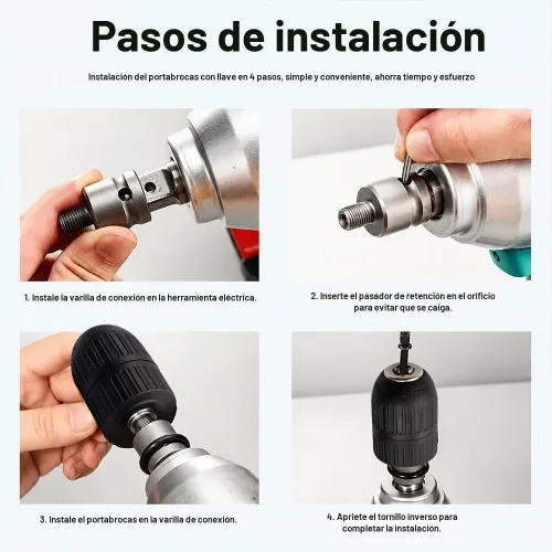 Vista 4 de Portabrocas sin llave de 2-13 mm, adaptador de conversión de cambio rápido con 1/2 pulgada de rosca 20UNF, adaptador hembra cuadrado de 12,7 mm