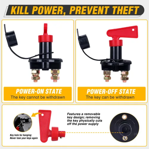 Vista 6 de Nilight Battery Disconnect Switch with Waterproof Key and Cover 12V 24V On Off Battery Master Isolator Cut Off Power Kill Switch for Car Marine Boat