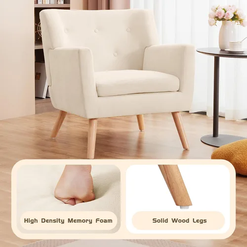 Vista 6 de Prilinex Juego de 2 sillas decorativas, modernas de mediados de siglo, tapizados con botones y cojín, cómodas sillas de lectura de tela para Beige