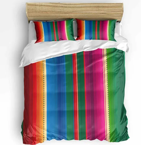 Vista 3 de LooPoP Juego de funda de edredón de 3 piezas mexicano de 3 piezas para cama Queen con 1 edredón y 2 fundas de almohada, fiesta mexicana del Cinco