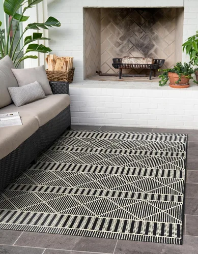 Vista 19 de Unique Loom Outdoor Trellis Collection - Alfombra de área - Dalyan (2 x 3 pies, rectangular, negro/natural)