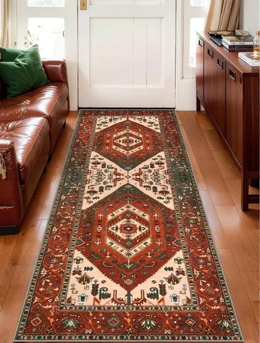 Vista 322 de SERISSA - Tapetes florales vintage, antideslizante, lavable, pequeño, ultrasuave, bohemio, de pelo bajo, para entrada, interiores, habitación