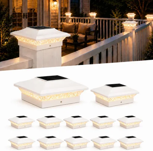Vista 14 de T-SUN Luces de Tapa de Poste 4x4 Paquete de 6 para Cerca de Vinilo/Madera, Exterior Impermeable Blanco Cálido y Frío, Luces Solares de Poste