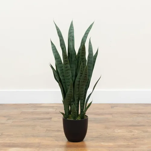 Vista 8 de Nearly Natural, Green 4855 35 pulgadas. Sansevieria con maceta negra