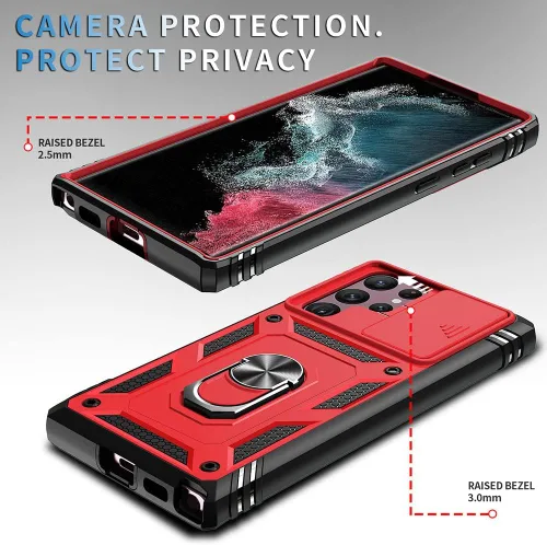 Vista 3 de Funda para Samsung Galaxy S22 Ultra, compatible con Samsung S22 Ultra Stand, funda protectora de cámara deslizante para Galaxy S22 Ultra, color rojo