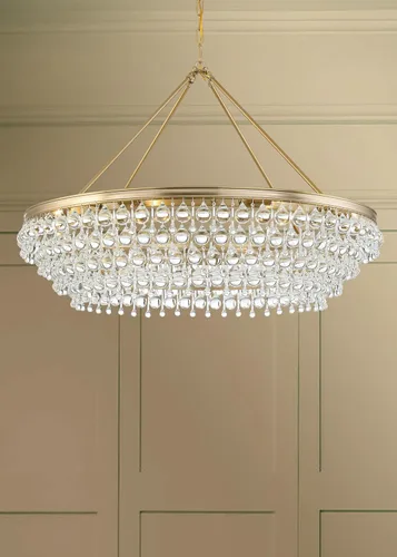 Vista 5 de Calypso - Candelabro de 8 luces de cristal con forma de lágrima dorada vibrante, lámpara de techo - Candelabros para pasillo, sala de estar Dorado