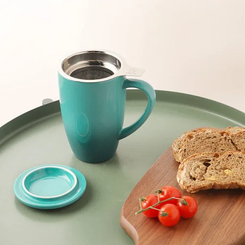 Vista 5 de Sweejar Taza de Té de Porcelana con Infusor y Tapa, Tetera con Filtro, Colador Infusor de Tazas de Té de Hojas Sueltas, 16 Fl Oz para Azul degradado