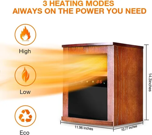 Vista 2 de Air Choice Calentador de espacio eléctrico, calentador infrarrojo de 1500 W con 3 modos de calefacción, termostato, control remoto y temporizador